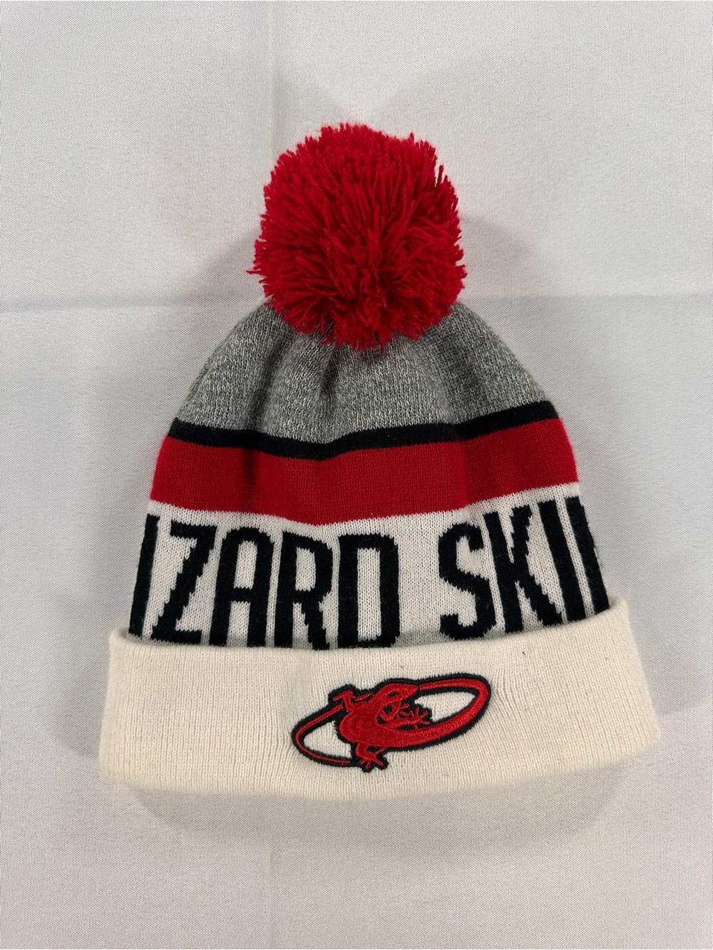 Lizard Skins Big Spell Out Pom Beanie Red White Gray